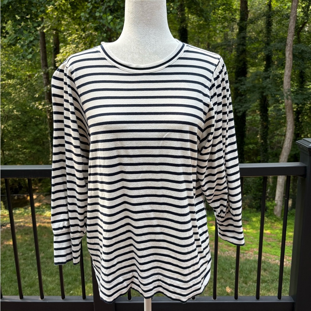 ANN MASHBURN Navy and White Striped Long Sleeve Top